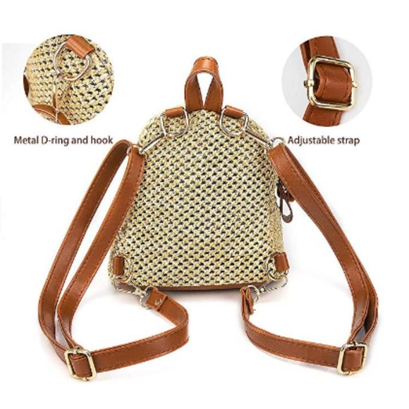 Mini Straw Purse Tiny Backpack For Women and Girls - Picture 6 of 7